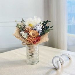 Dried Flowers Mini Natural Small Bouquet Decoration Light Luxury Daisy Rose Cotton Star Reed Car Home Or Wedding Accessories