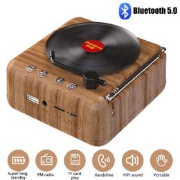 Connectors Portable Retro Fm Radio Mini Radio Receiver Bluetooth Speaker Vinyl Record Player with Mic Support Tws Tf Card/u Disk/aux Play