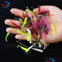 Baits Lures 200Pcs 4Cm/0.3G Bass Fishing Worms 10 Colours Sile Soft Plastic Artificial Bait Rubber In Jig Head Hook Use Drop Delive Dh4Kb