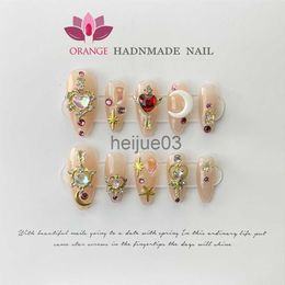 False Nails Handmade Press on Nails Glitter Rhinestone3d Charms False Nails With Designed Fingernail Fake Nail With Glue Acrylic Nail Tips x0703