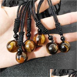 Pendant Necklaces Men Yellow Tiger Eye Stone Round Bead Black Rope Chain Necklace Wholesale Jewellery For Women Drop Delivery Pendants Dhuk3