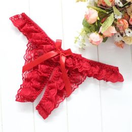 Women's Panties Sexy Women Lace G String Thongs Low Waist Ladies' Crotchless Underwear Black Red White Pink Erotic Panty219B