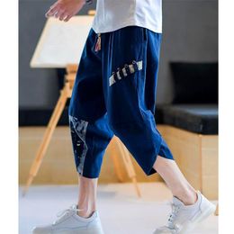 Pants 2021 Cotton Linen Harem Pants for Men Chinese Style Plus Size Summer Baggy Outdoor Leisure Mens Streetwear Printed Loose Pants