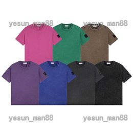 Mens Designer T Shirt Wash the water and do the old craft Summer Breathable Loose Button Badge Lovers Fashion Cotton Stone Menswear Tees