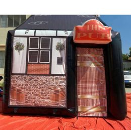 New arrival 8mLx5mW inflatable pub with chimney movable house tent inflatables party bar for outdoor entertainment