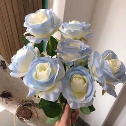 Dried Flowers Broken Ice Blue Rose Valentine's Day Gift Artificial High Quality Spun Silk Fake Flower For Home Wedding Decoration