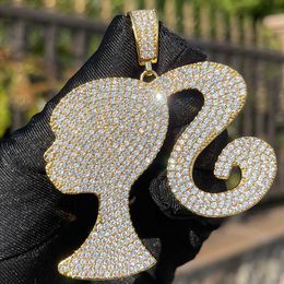 Pendant Necklaces Bubble Letter Iced Out Babe Queen Doll Girl Head Necklace for Women Real Gold Plated Fashion Hip Hop Rock Jewelry 230621