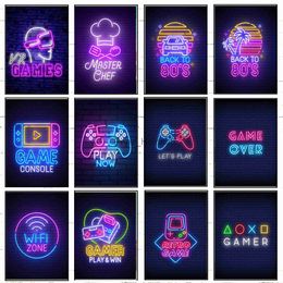 Wallpapers Back To 80S Pro Gamer Neon Gaming Poster Canvas Painting Wall Art Decoration Kawaii Room Decor Play Game Vr Console Home Decor J230704