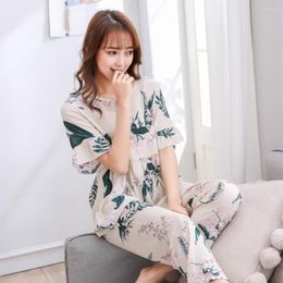 Women's Sleepwear Spring Women Pajama Set Cotton Short-sleeved Trousers Two-piece Suit Pyjamas