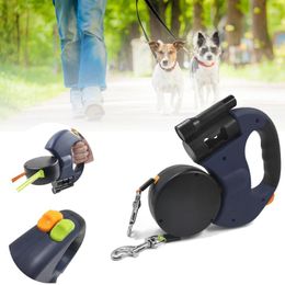 Dog Collars Dual Rope Not Entangled Leash With Light Retractable Double Pet Traction Belt Portable Rotation For 2 Dogs Walking