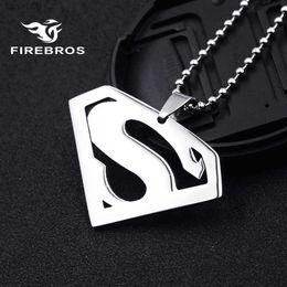 FIREBROS 2024" Silver Colour High Polish Stainless Steel Super Hero Man Pendant Movie Anime Necklace Men Jewellery Kids Boy Gift L230704