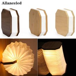 LED Table Lamp Folding Accordion Night 3Color USB Charge Wooden Book Light Children's Birthday Gift Lights Decora Lighting HKD230704