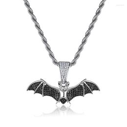 Pendant Necklaces Hip Hop Black Bat Pave Bling Zircon Fashion Necklace Iced Out Animal Jewellery For Men Birthday Gift