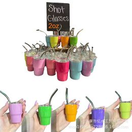 New Mini cute 2oz shot Coloured Sublimation Tumblers with lid strawstainless steel double walled non-vacuum wine glass tumbler for Alcohol