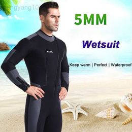 Wetsuits Drysuits 5MM Diving Suit Neoprene Wetsuit Men Scuba Thermal Winter Warm Wetsuits Full Suit Swimming Surfing Kayaking Equipment Black HKD230704