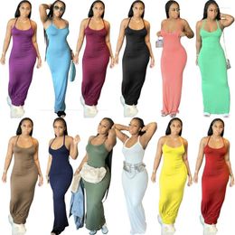 Casual Dresses European And American Sexy Women's Summer Fashion Solid Color Sling Backless Dress Temperament Long Skirt Women