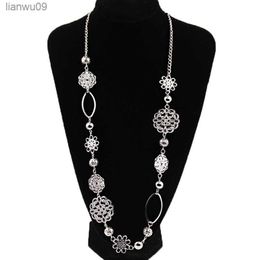 Vintage fashion long necklaces for women Bohemian Jewelry Flower Alloy Layered Statement Necklace for Women L230704