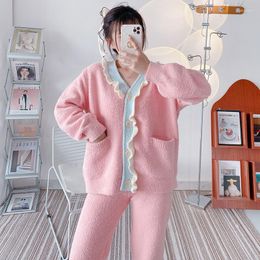 Women's Sleepwear Winter Set Woman Pyjama Loungewear Pyjamas High-End Feather Yarn Elegant Nightwear Clothes Lady 2 Pieces Nightie