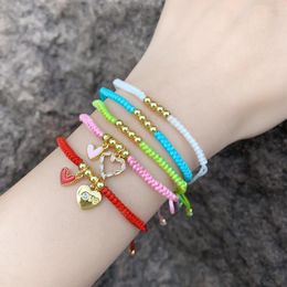 Charm Bracelets Vlen Love Heart Bracelet For Women Girl Gift Boho Summer Handmade Braided Adjustable Rope Jewellery