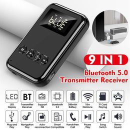 Connectors 9 in 1 Bluetooth 5.0 Audio Transmitter Receiver Stereo Music Wireless Adapter 3.5mm Aux Jack Fm Transmitter for Car Tv Mp3 Pc