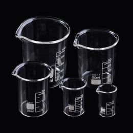 Drinkware Lid 5Pcs Glass Beaker Set 5102550100ml Borosilicate Laboratory Measuring Cup Glassware School Study Lab 230703