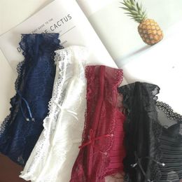 2021 Japanese lace no trace soft pleated mid-waist one-piece chiffon panties female hangs support mixed batch276V