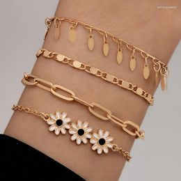 Charm Bracelets Bohemian Drip Oil Flower Bangle Set For Women's Geometric Alloy Tassel Four Piece Bracelet Beach Style Jewelry