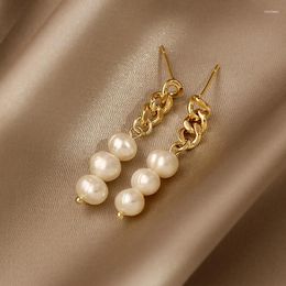 Stud Earrings Sell Natural Baroque Freshwater Pearl Cross Chain Design 14K Gold Filled Female Tassels Not Allergic Gifts