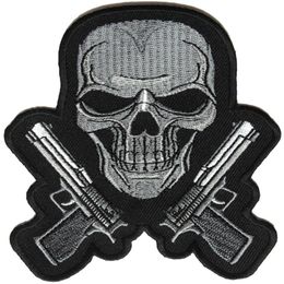 Black and White Guns and Skull Metal Embroidered Iron On DIY Applique Back Patch - 3 5 4 25 INCH 302O