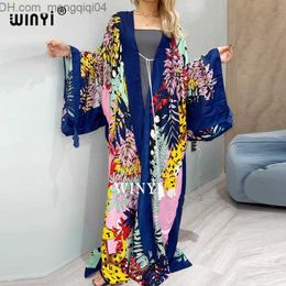 Women's Swimwear Women's Swimwear WINYI Cotton Bikini Sweet Lady Pink Boho Print Self Belted Front Open Long Kimono Dress Beach Tunic Women Z230706