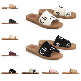 With Box Women Woody Slides Designer Canvas Rubber Slippers White Black Soft Pink Sail Womens Mules Flat Sandals Fashion Outdoor Beach Sh Tj 2113