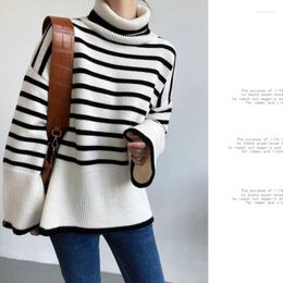 Women's Sweaters BeeHouse Turtleneck Black And White Striped Sweater Women Loose Lazy Autumn Winter Korean Style Outer Knit Top