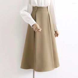 Skirts Women's Elegant Solid Colour High Waist Linen Pleated Long Ladies Slim Casual Skirt Office 2023 Summer T141