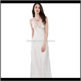 Womens Lace Sexy Sling Sleeping Dress Satin Sleepwear Women Faux Silk Long Bathrobes Female Sleeveless Vneck Nightgowns C16181 Bvz3074