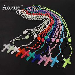 12 Pieces Factory Multicolor Rosaries low in Dark Plastic Rosary Beads Bright Necklace Catholicism Prayer Religious Jewelry L230704