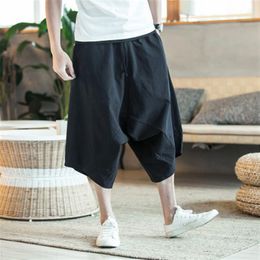 Men Wild Crotch Harem Pants Summer Baggy Pure Cotton Trousers Plus Size Male Wild-leg Loose Pants Drawstring174h