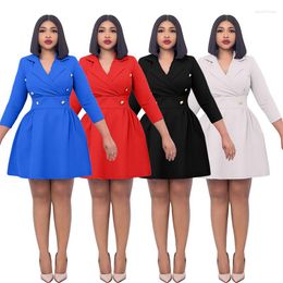 Casual Dresses Office Pretty Commuter Dress Fall And Winter Ladies Solid Color Long Sleeve V-Neck Double-Breasted Western Style A-Line