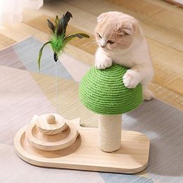 Cat Toys Kitten Cute Mushrooms Scratch Board Tree Toy With Ball Scratching Post For Cats Climbing Jumping Training Supplies