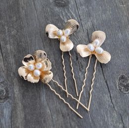 Hair Clips Wedding Accessories Freshwater Pearls Pin Clip Flower Head Piece For Brides Bridesmaids Gold Color Hairpin Bridal Jewelry