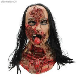 Halloween Masks Horror Haunted House Decoration Bloody Long Hair Ghost Face Cover Scary Cosplay Doctor Nurse Dress Up Prop L230704
