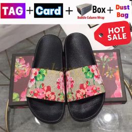 with designer slippers men women slides with box dust bag card shoes black floral strawberry print web rubber slide canvas green bo