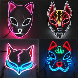 Glowing Demon Slayer Mask Cosplay Japanese Cartoon Neon Light Samurai Mascara Luminous Led Fox Mask For Halloween Christmas L230704