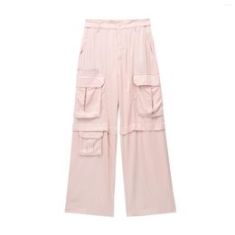 Women's Pants Women 2023 Fashion Summer Silk Satin Texted Cow Vintage Button Zipper Pocket Casual Chic Female Midi Trousers Mujer