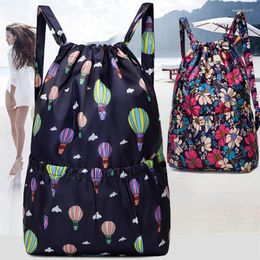 School Bags Fashion Drawstring Backpacks Women Lightweight Large Capacity Flower Ethnic Style Waterproof Nylon Rucksack Shoulders