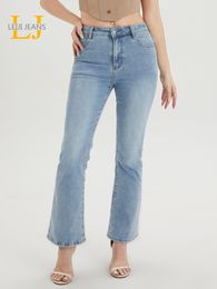 Jeans Plus Size Flared Jeans for Women High Waist Ankle Boot Cut Women Jeans Stretchy Curvy Denim Jeans for Mom Light Blue Ladies Pant