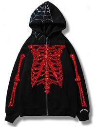 Men's Hoodies Sweatshirts Y2K Diamond Jacket Fall Long Sleeve Hoodie Sweatshirt Women's Reflective Glitter ZipUp Hoodie Spider Web Zip Cardigan 230703