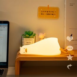 Decorative Objects Figurines Cute Duck Led Children Night Light Rechargeable Silicone Table Lamp Patting Switch Bedroom Atmosphere Decoration Bedside 230703