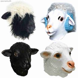 Sheep Mask Farm Lamb Ram Animal Latex Fancy Dress Up Halloween Adult Costume Mask L230704