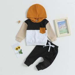 Clothing Sets Baby Boys Pant Autumn Clothes 2 Piece Outfits Contrast Colour Knitted Long Sleeve Hoodie Sweatshirt Tops And Elastic Pants