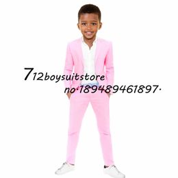 Suits Boys Suit 2 Piece Fashion Kids Jacket Pants Pink Dress Wedding Tuxedo Child Blazer Set Slim Fit TuxedoHKD230704